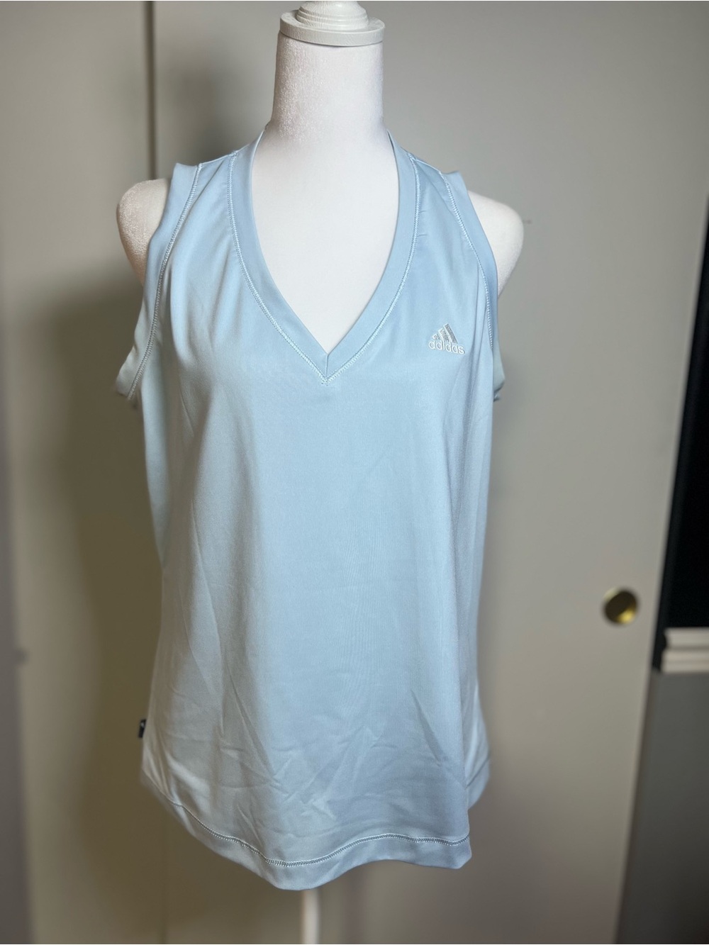 adidas Light Blue V-Neck Athletic Tank Top